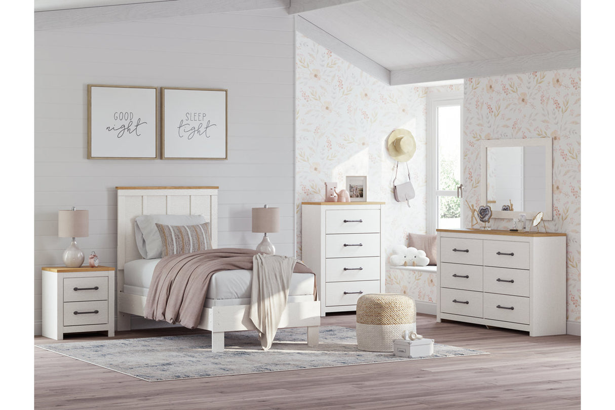 Linnocreek White/Warm Brown Twin Panel Bed from Ashley - Luna Furniture