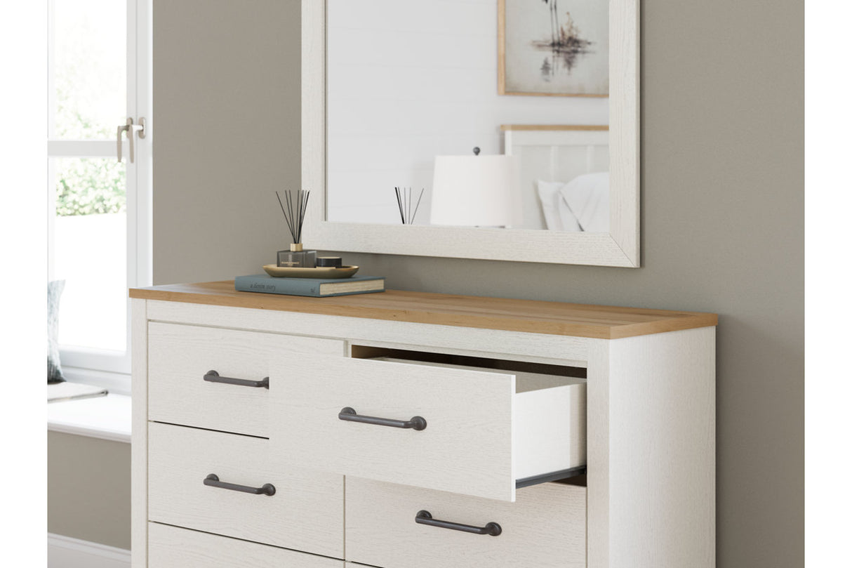 Linnocreek White/Warm Brown Dresser and Mirror from Ashley - Luna Furniture