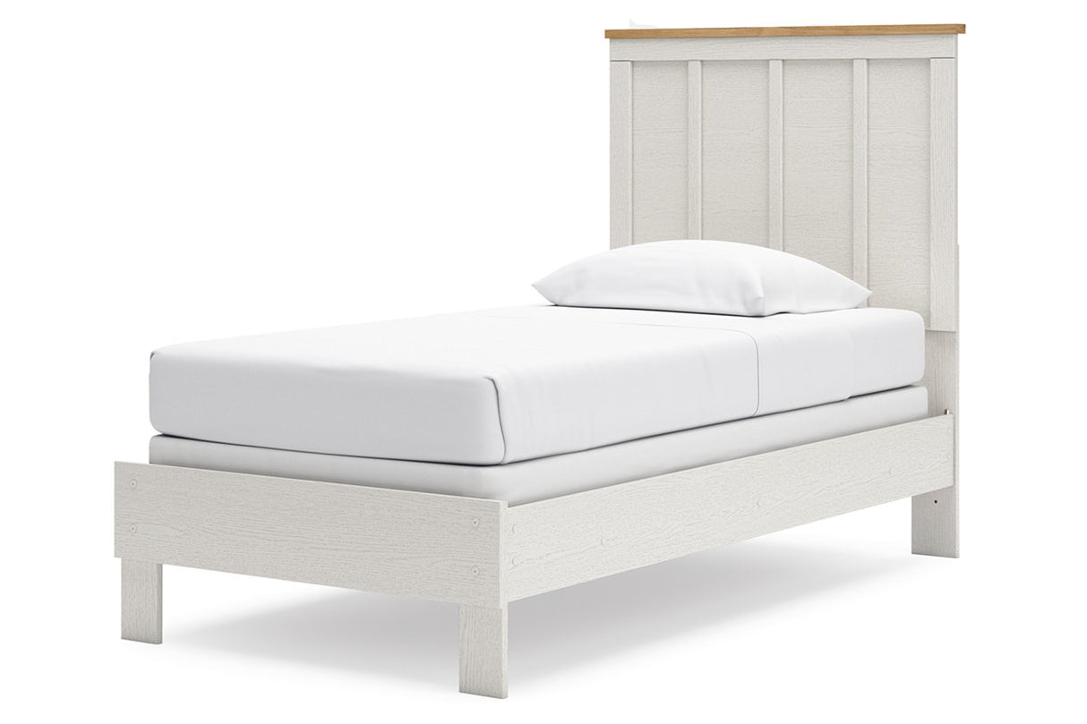 Linnocreek White/Warm Brown Twin Panel Bed from Ashley - Luna Furniture