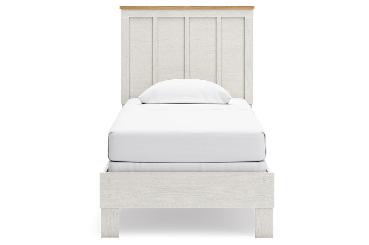 Linnocreek White/Warm Brown Twin Panel Bed from Ashley - Luna Furniture