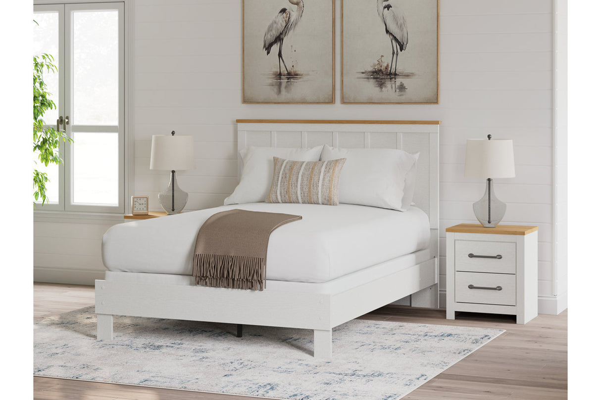 Linnocreek White/Warm Brown Queen Panel Bed from Ashley - Luna Furniture