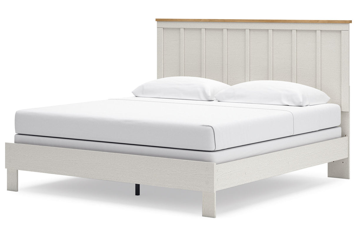 Linnocreek White/Warm Brown King Panel Bed -  Ashley - Luna Furniture