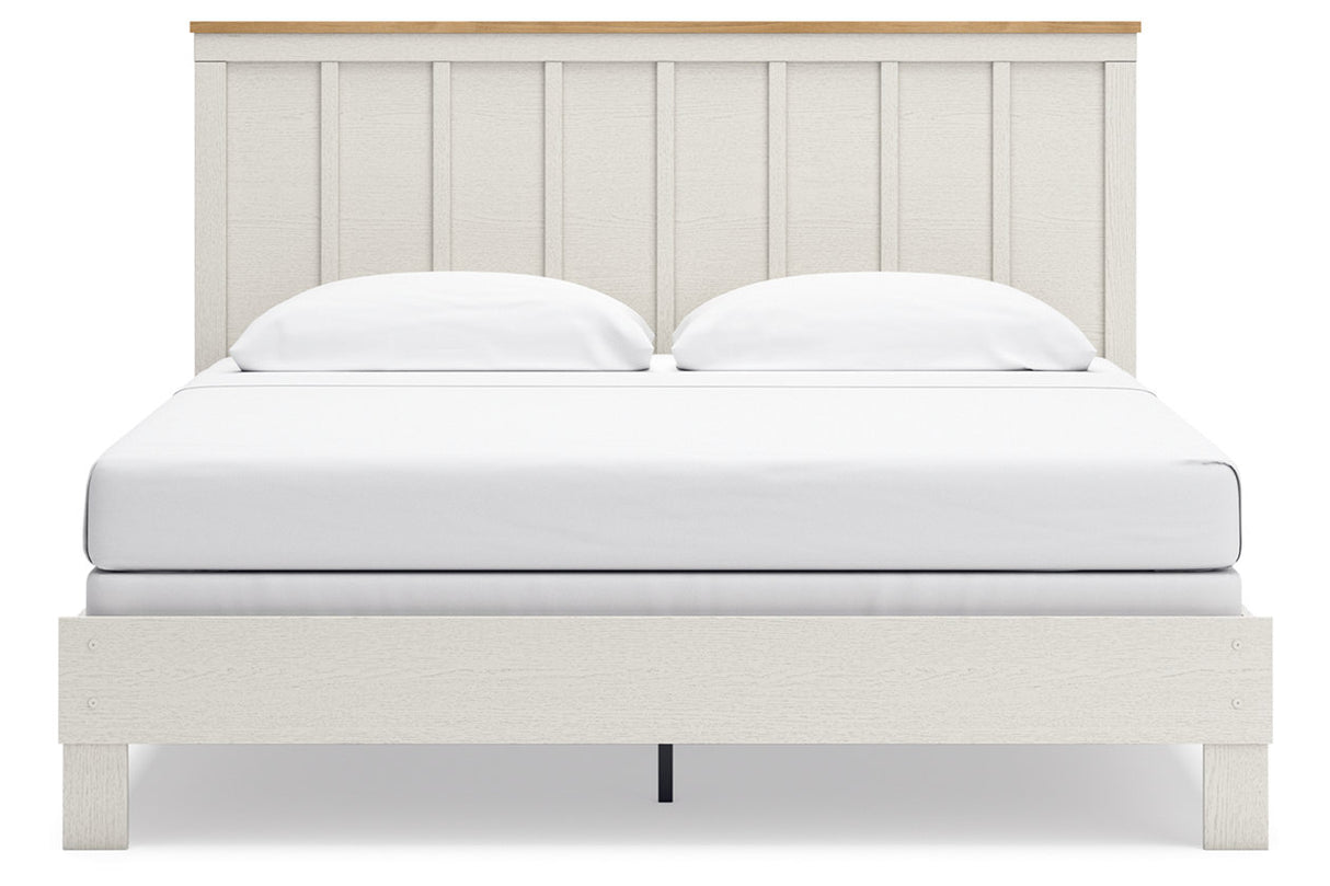 Linnocreek White/Warm Brown King Panel Bed -  Ashley - Luna Furniture