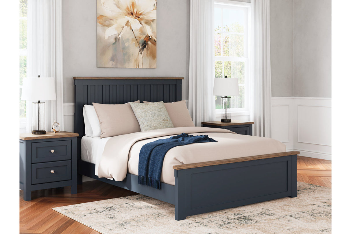 Landocken Brown/Blue Queen Panel Bed -  Ashley - Luna Furniture