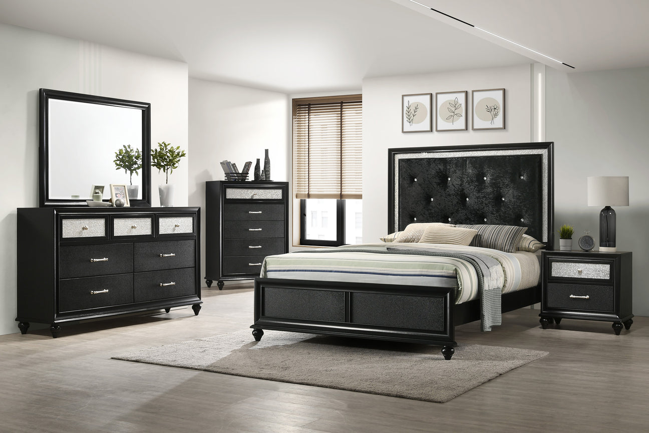 Lila Black Upholstered Panel Bedroom Set from Crown Mark - Luna Furniture