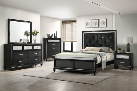 Lila Black Queen Upholstered Panel Bed -  Crown Mark - Luna Furniture