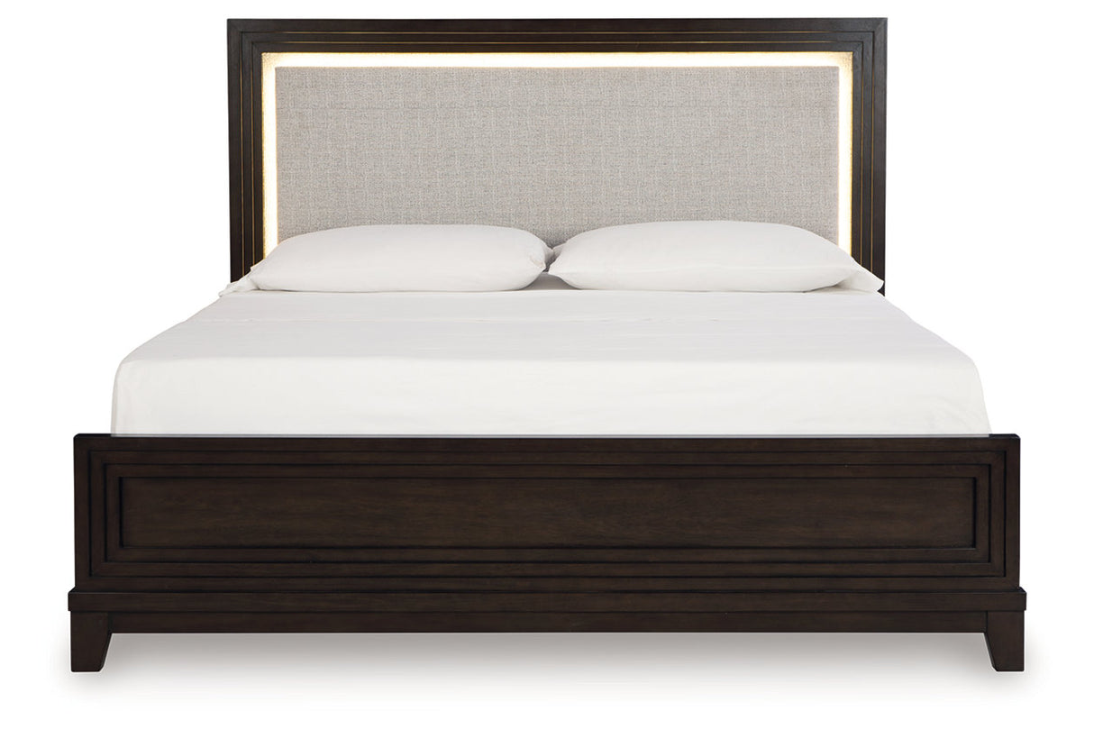 Neymorton Dark Grayish Brown Queen Upholstered Panel Bed from Ashley - Luna Furniture