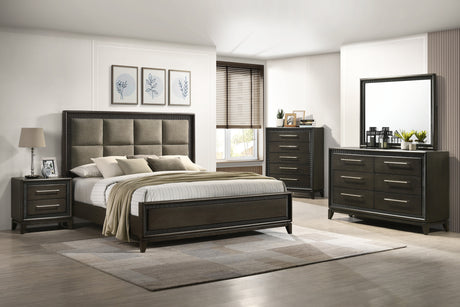 Saratoga Brown Queen Upholstered Panel Bed -  Crown Mark - Luna Furniture