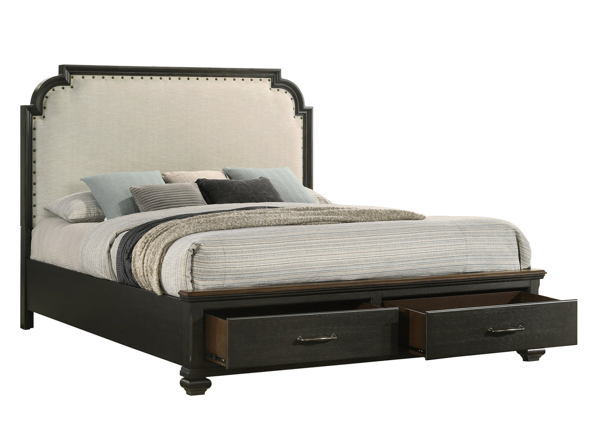 Hamilton Dark Brown Queen Upholstered Storage Platform Bed -  Crown Mark - Luna Furniture