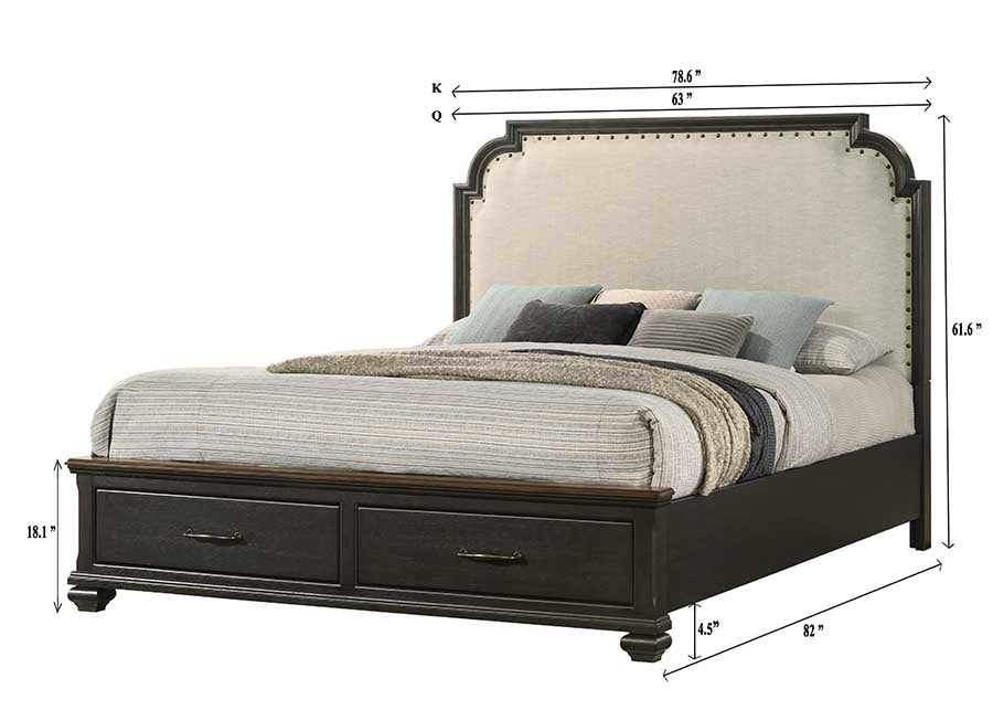 Hamilton Dark Brown Queen Upholstered Storage Platform Bed -  Crown Mark - Luna Furniture