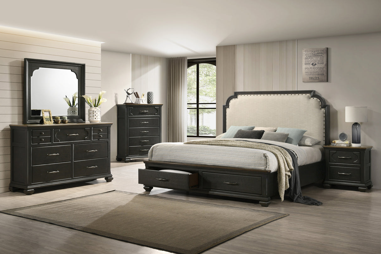 Hamilton Dark Brown Upholstered Storage Platform Bedroom Set -  Crown Mark - Luna Furniture