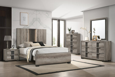 Rangley Brown Queen LED Panel Bed -  Crown Mark - Luna Furniture