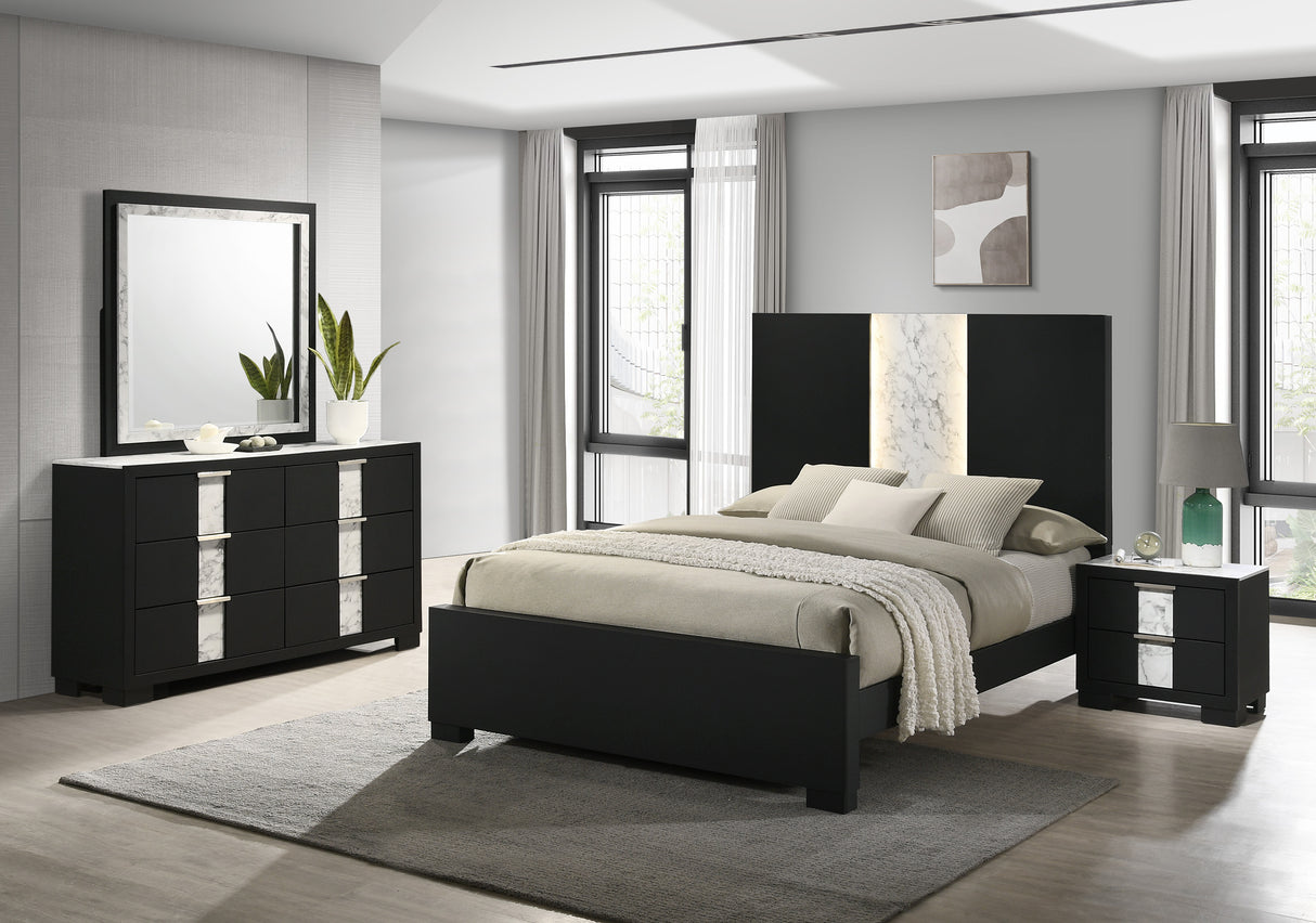 Rangley Black LED Panel Bedroom Set -  Crown Mark - Luna Furniture