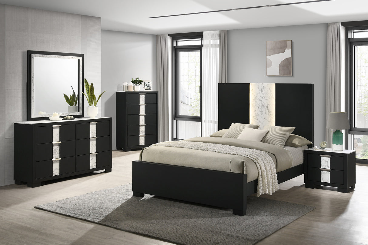 Rangley Black LED Panel Bedroom Set -  Crown Mark - Luna Furniture