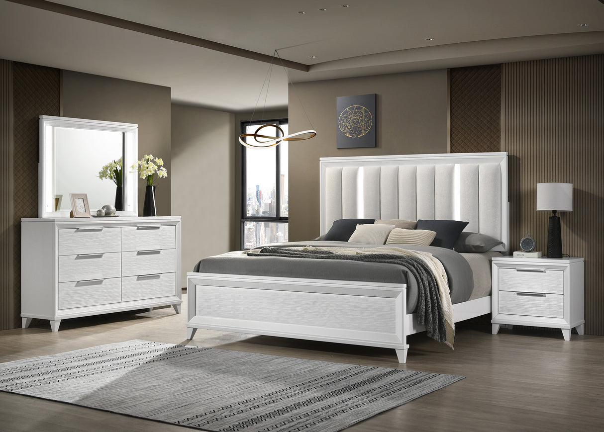 Cressida White Upholstered LED Panel Bedroom Set -  Crown Mark - Luna Furniture