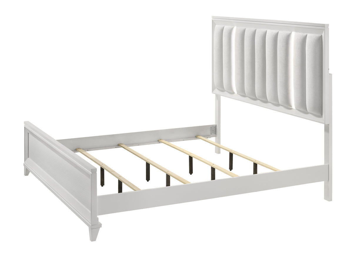 Cressida White King Upholstered LED Panel Bed -  Crown Mark - Luna Furniture