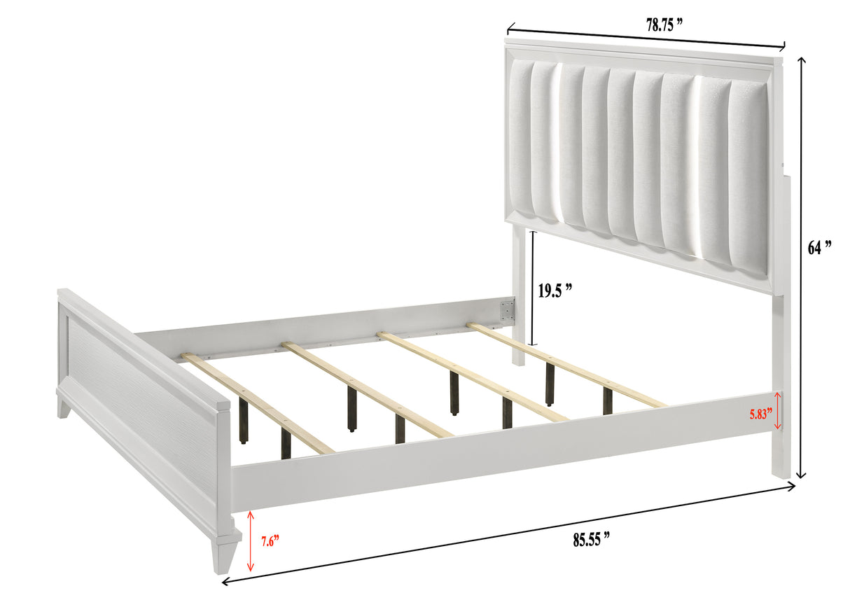 Cressida White King Upholstered LED Panel Bed -  Crown Mark - Luna Furniture