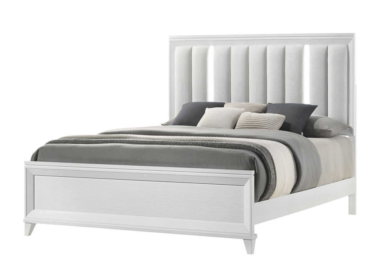 Cressida White Upholstered LED Panel Bedroom Set -  Crown Mark - Luna Furniture