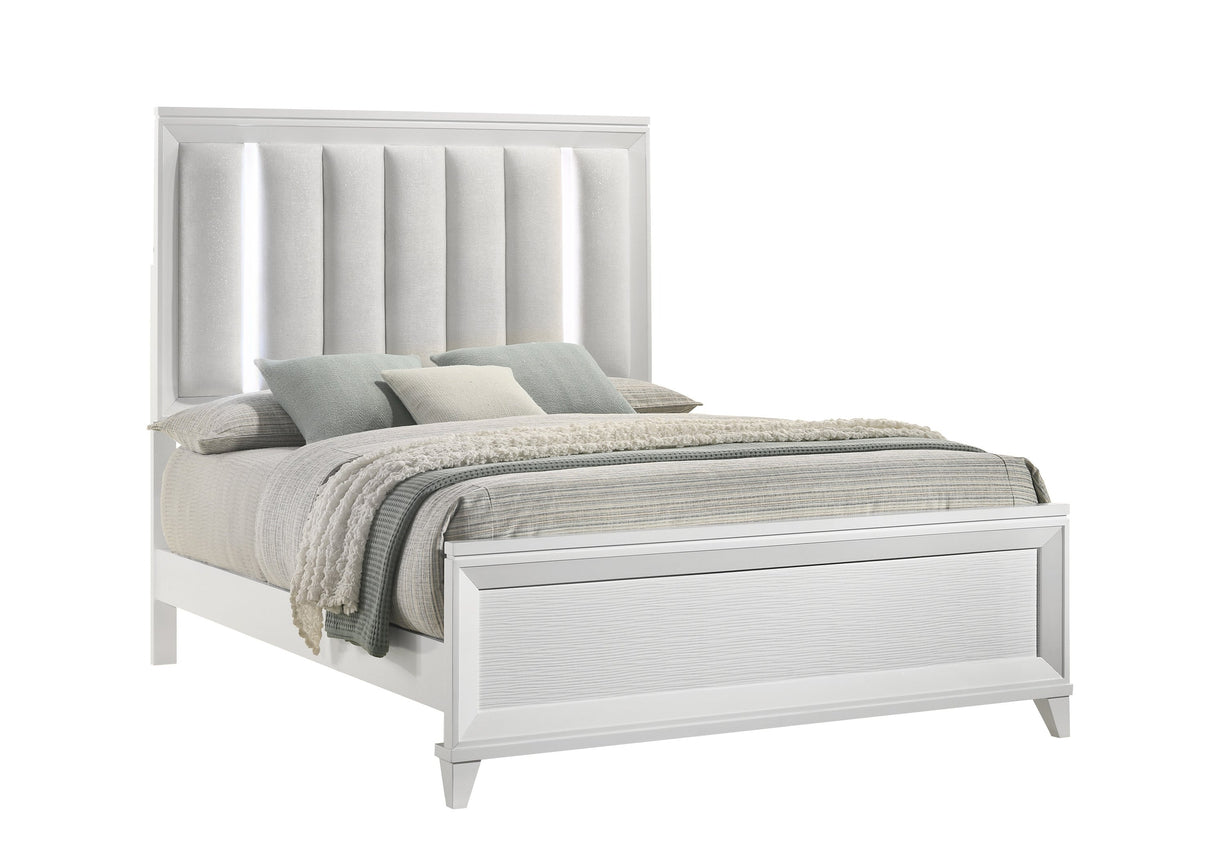 Cressida White Queen Upholstered LED Panel Bed -  Crown Mark - Luna Furniture