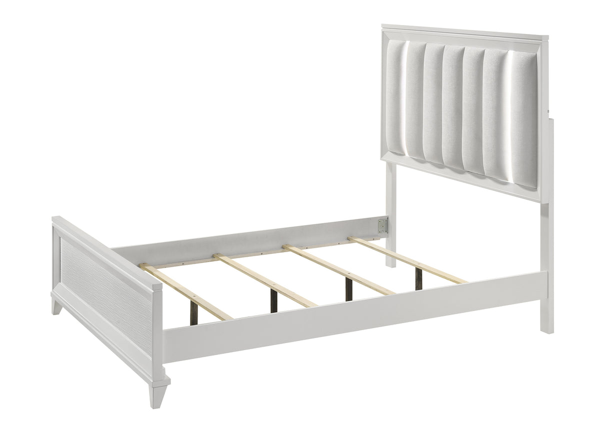 Cressida White Queen Upholstered LED Panel Bed -  Crown Mark - Luna Furniture