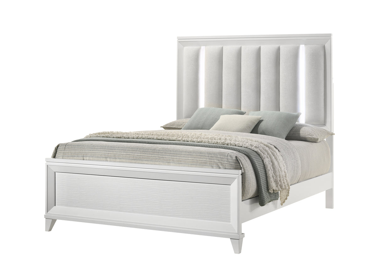 Cressida White Upholstered LED Panel Bedroom Set -  Crown Mark - Luna Furniture