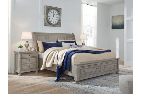 Lettner Light Gray California King Sleigh Bed with 2 Storage Drawers -  Ashley - Luna Furniture