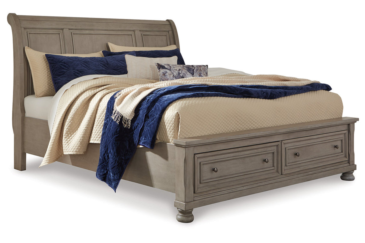 Lettner Light Gray California King Sleigh Bed with 2 Storage Drawers -  Ashley - Luna Furniture