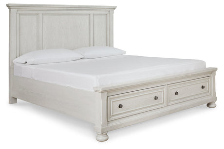 Robbinsdale Antique White King Panel Storage Bed -  Ashley - Luna Furniture