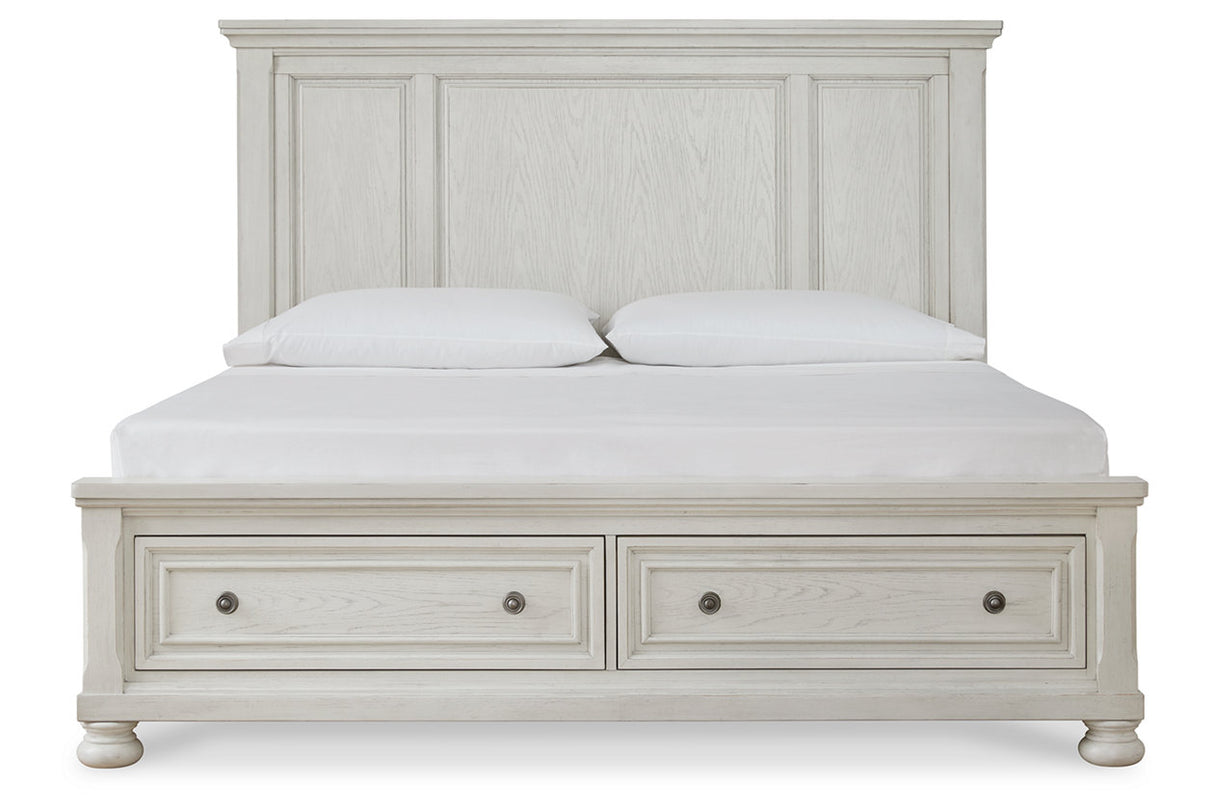 Robbinsdale Antique White King Panel Storage Bed -  Ashley - Luna Furniture