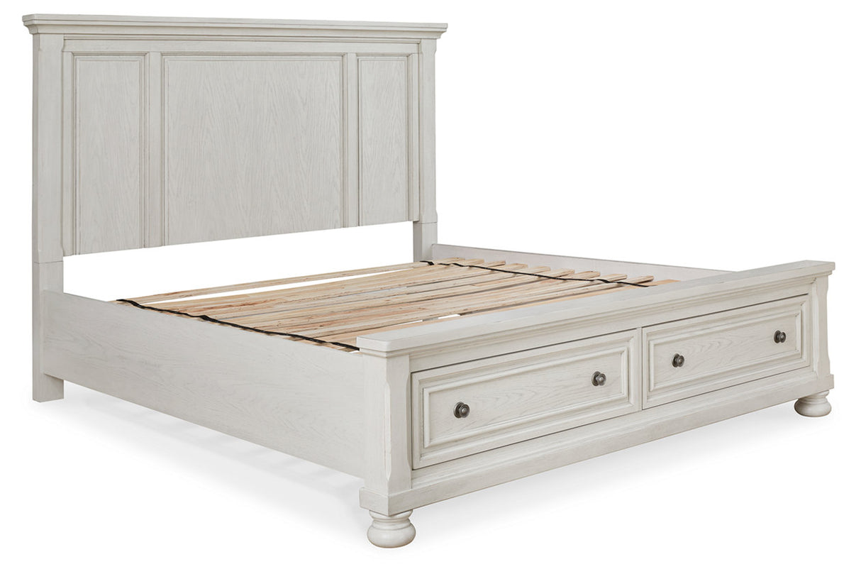 Robbinsdale Antique White King Panel Storage Bed -  Ashley - Luna Furniture