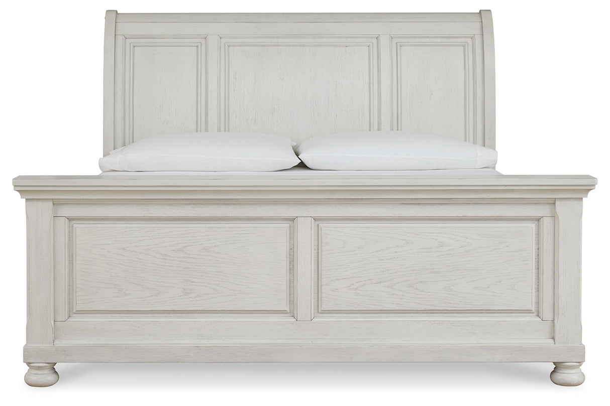 Robbinsdale Antique White King Sleigh Bed -  Ashley - Luna Furniture