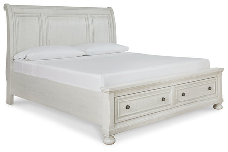 Robbinsdale Antique White California King Sleigh Bed with Storage -  Ashley - Luna Furniture