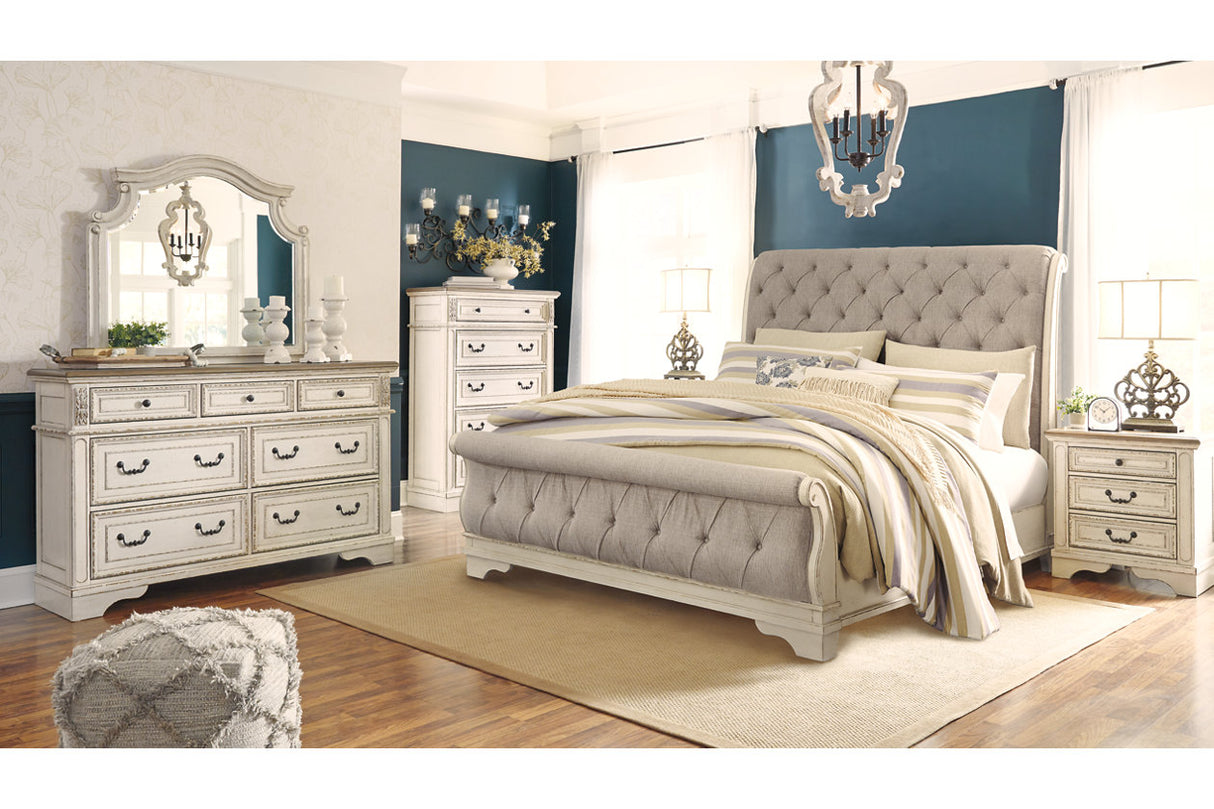 Realyn Chipped White King Sleigh Bed -  Ashley - Luna Furniture