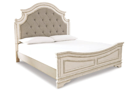 Realyn Chipped White California King Upholstered Panel Bed -  Ashley - Luna Furniture