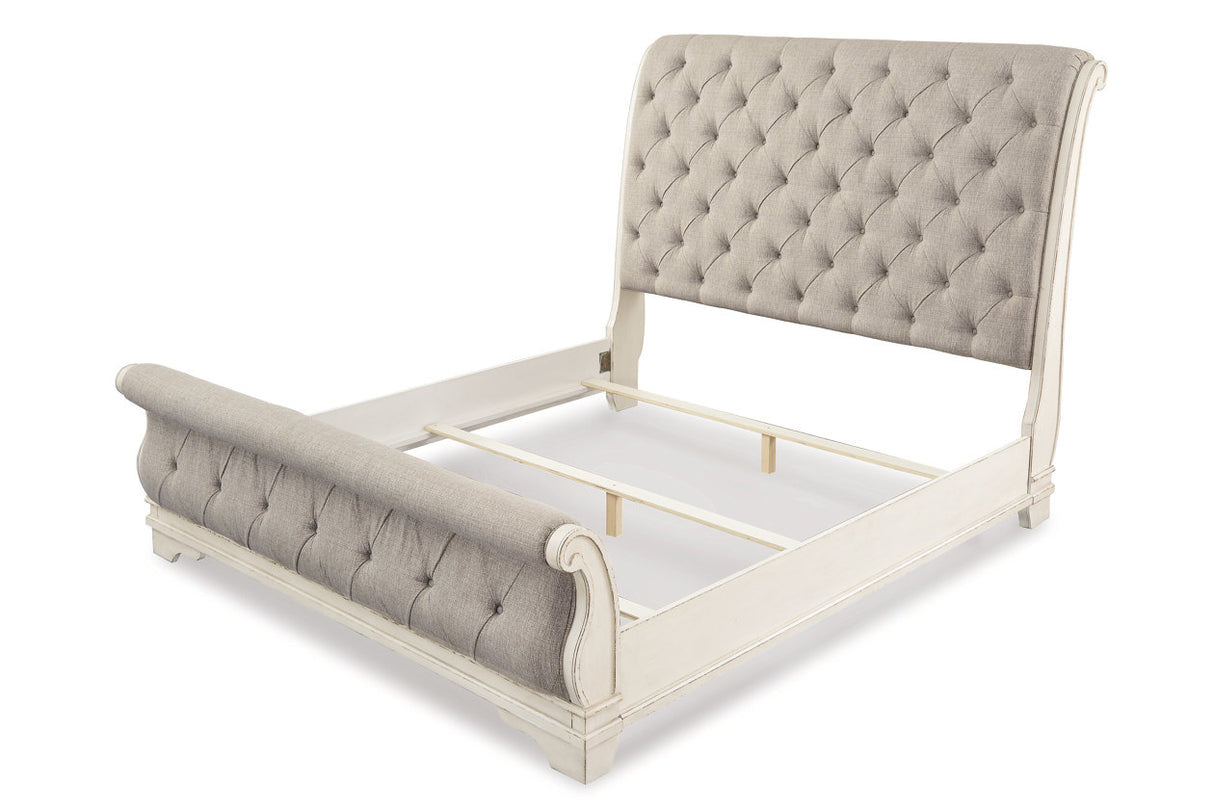 Realyn Chipped White Queen Sleigh Bed -  Ashley - Luna Furniture