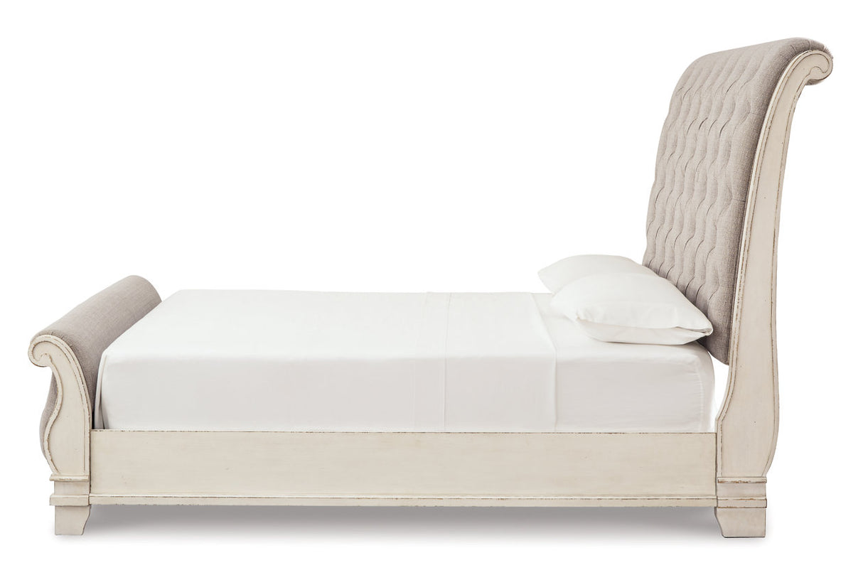 Realyn Chipped White King Sleigh Bed -  Ashley - Luna Furniture