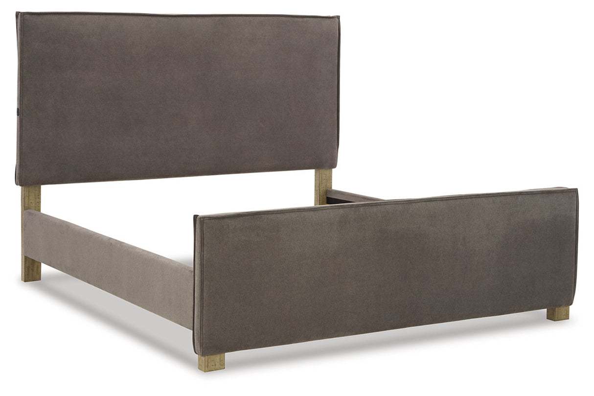 Krystanza Weathered Gray King Upholstered Panel Bed from Ashley - Luna Furniture