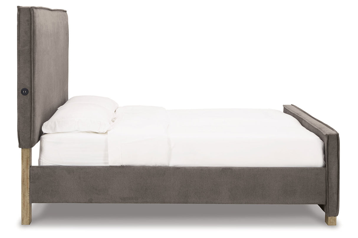 Krystanza Weathered Gray Queen Upholstered Panel Bed from Ashley - Luna Furniture