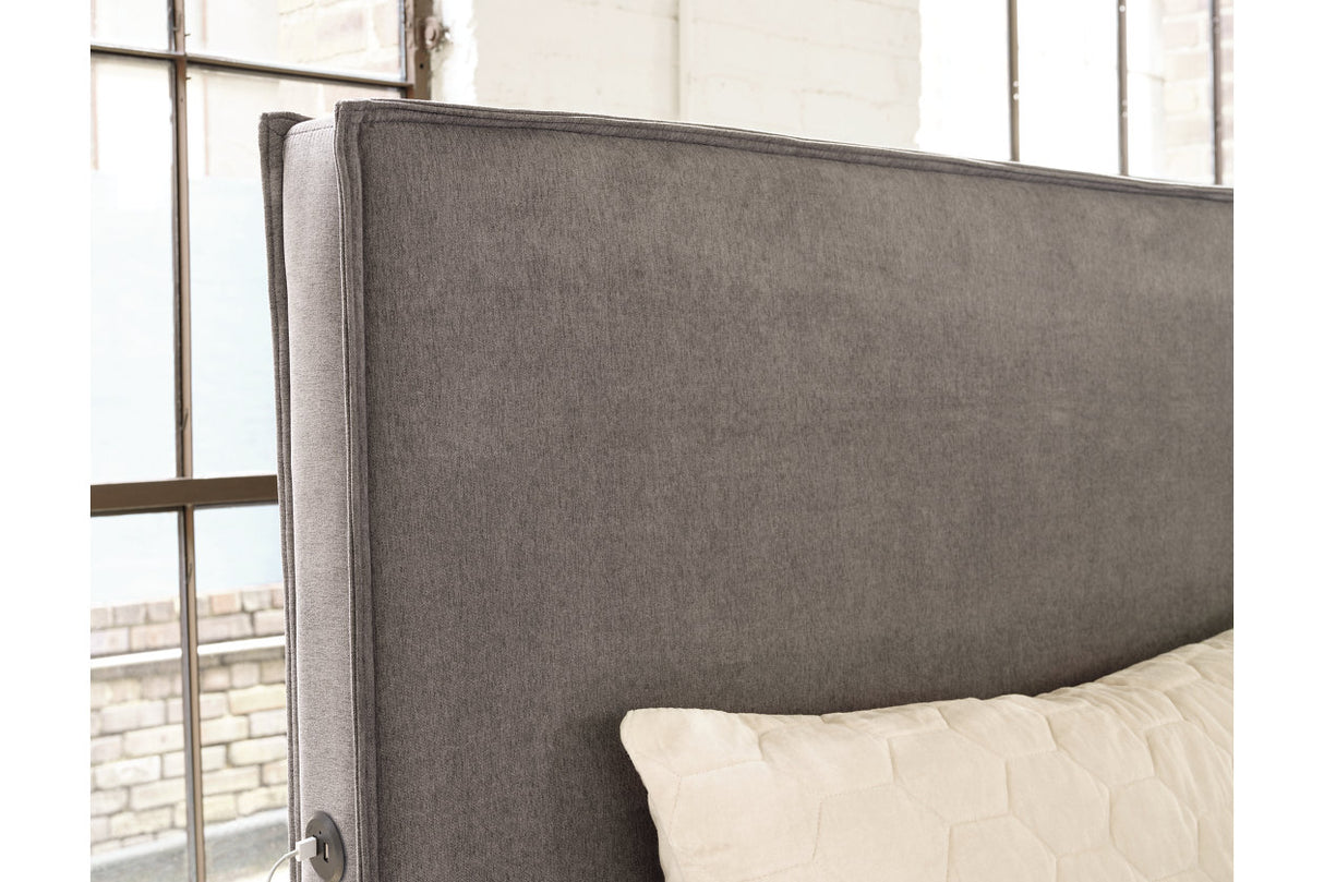 Krystanza Weathered Gray Queen Upholstered Panel Bed from Ashley - Luna Furniture