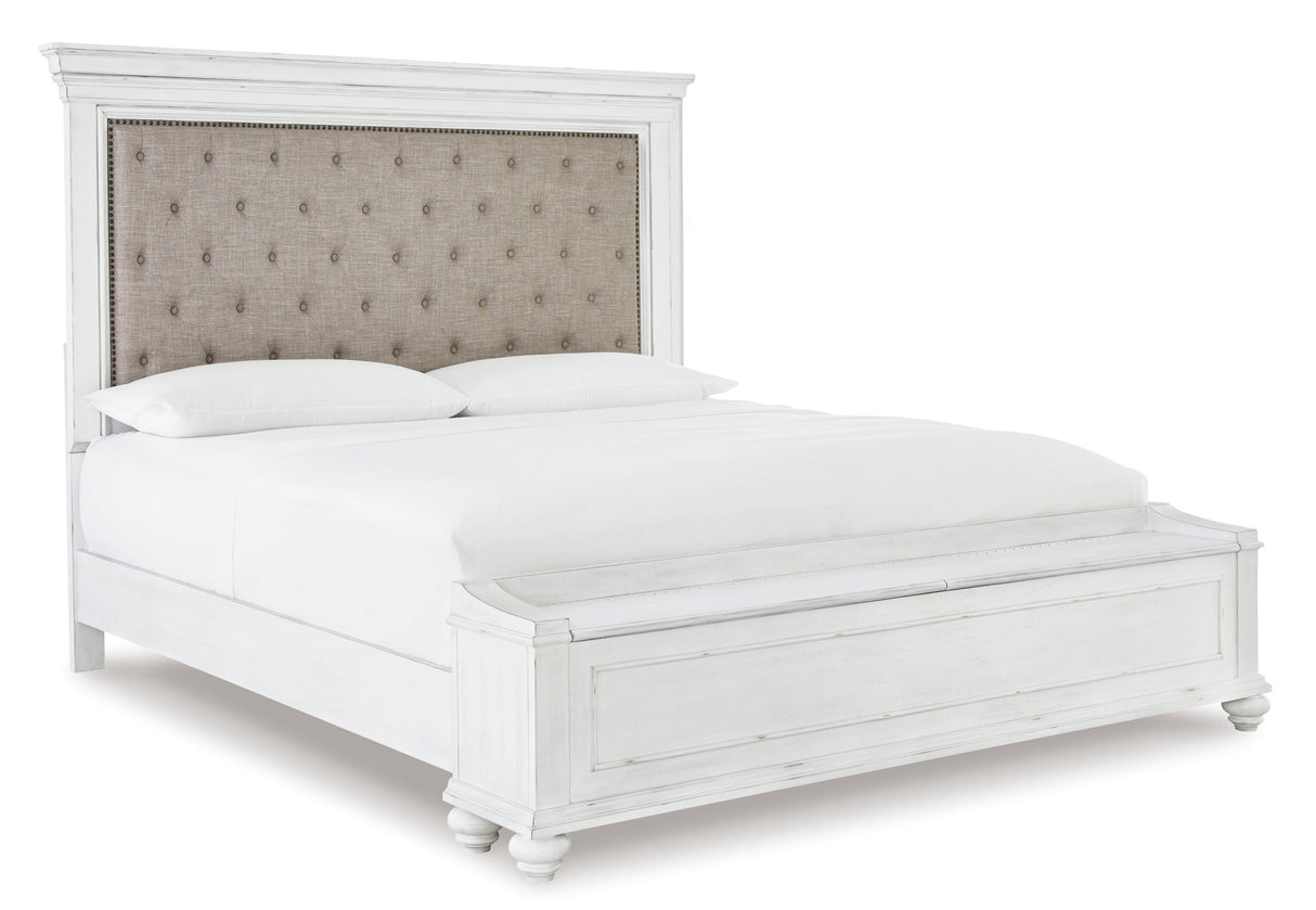 Kanwyn Whitewash Queen Upholstered Storage Bed -  Ashley - Luna Furniture