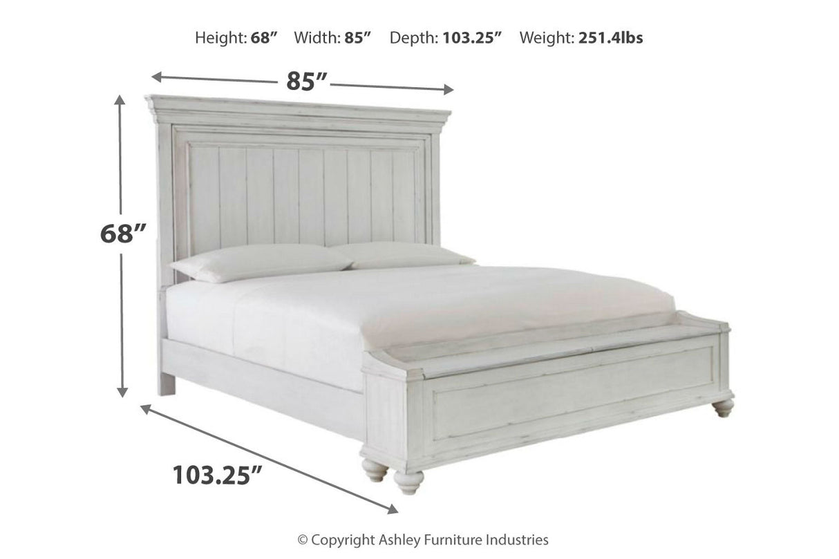 Kanwyn Whitewash California King Panel Bed with Storage Bench -  Ashley - Luna Furniture