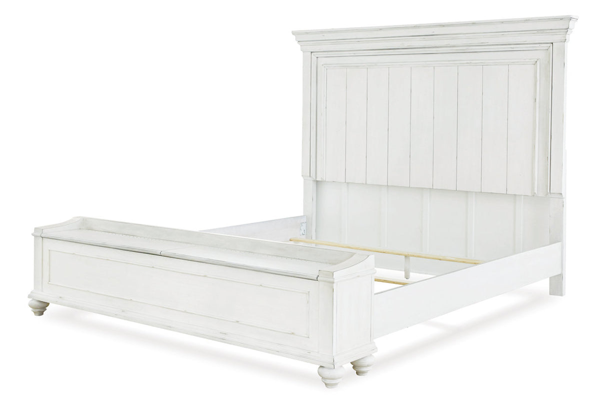 Kanwyn Whitewash California King Panel Bed with Storage Bench -  Ashley - Luna Furniture