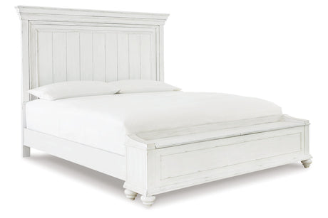 Kanwyn Whitewash California King Panel Bed with Storage Bench -  Ashley - Luna Furniture