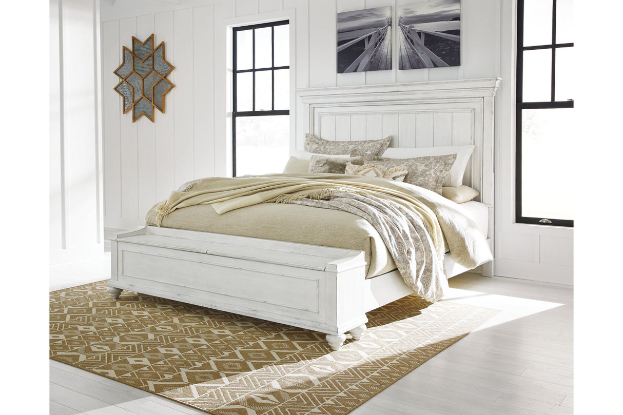 Kanwyn Whitewash California King Panel Bed with Storage Bench -  Ashley - Luna Furniture