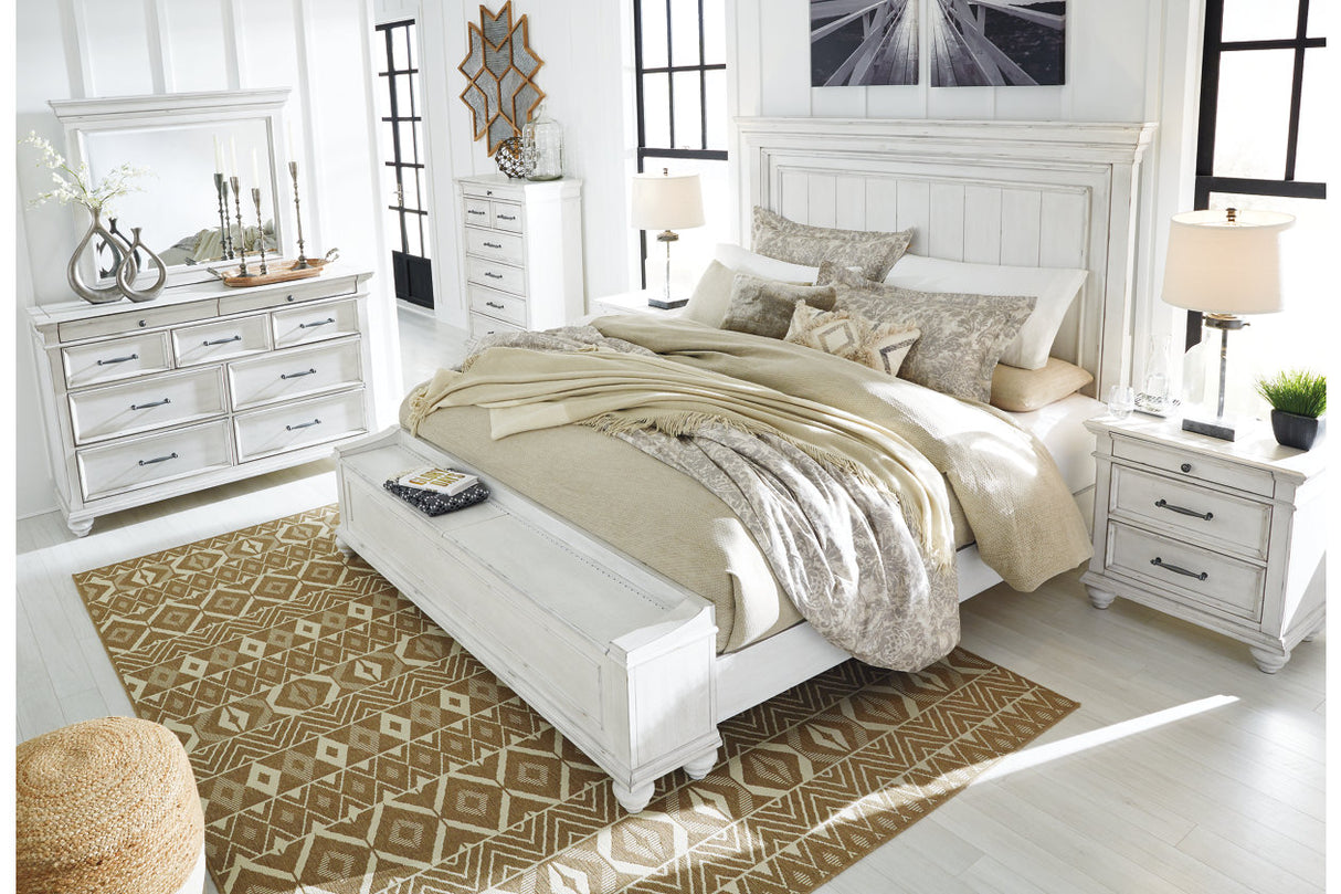 Kanwyn Whitewash California King Panel Bed with Storage Bench -  Ashley - Luna Furniture