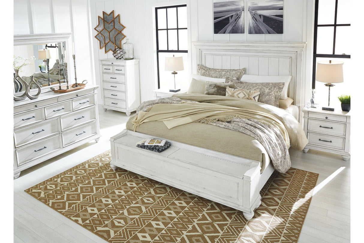 Kanwyn Whitewash California King Panel Bed with Storage Bench -  Ashley - Luna Furniture