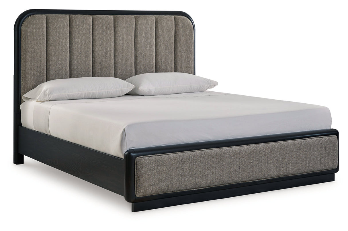 Rowanbeck Gray/Black King Upholstered Panel Bed -  Ashley - Luna Furniture