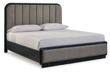 Rowanbeck Gray/Black King Upholstered Panel Bed -  Ashley - Luna Furniture