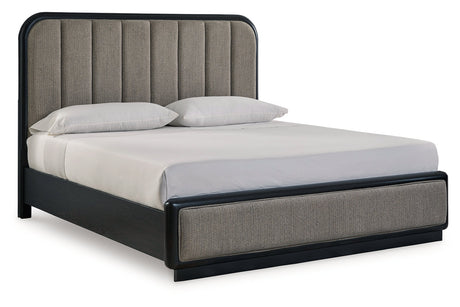 Rowanbeck Gray/Black California King Upholstered Panel Bed -  Ashley - Luna Furniture