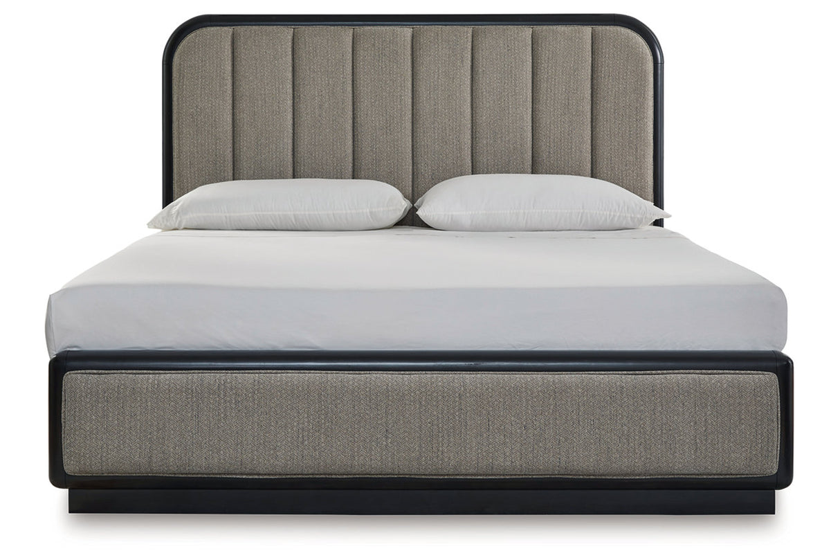 Rowanbeck Gray/Black King Upholstered Panel Bed -  Ashley - Luna Furniture